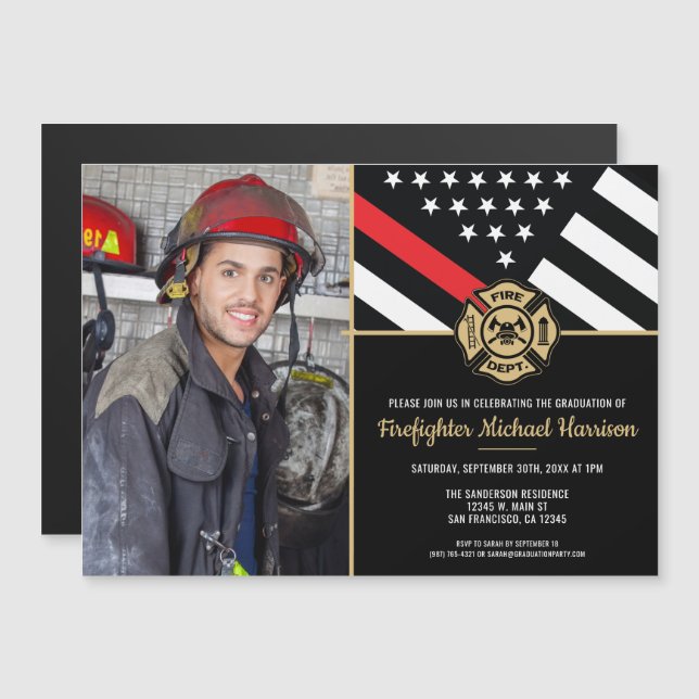 Brandsläckarbrandsakademin Studenten Fireman Photo Magnetisk Inbjudningskort (Fram/baksida)