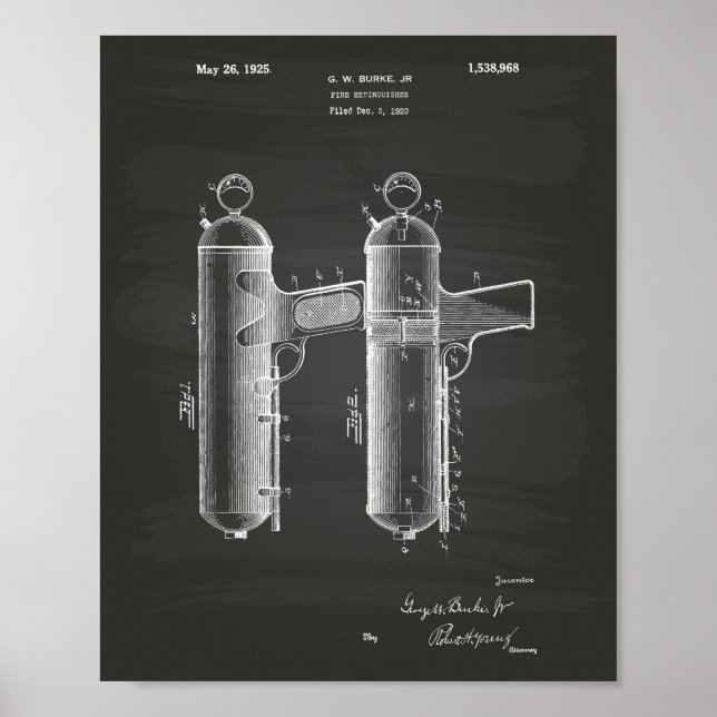 Brandsläckare 1925 Patent Art - Chalkboard Poster (Framsidan)