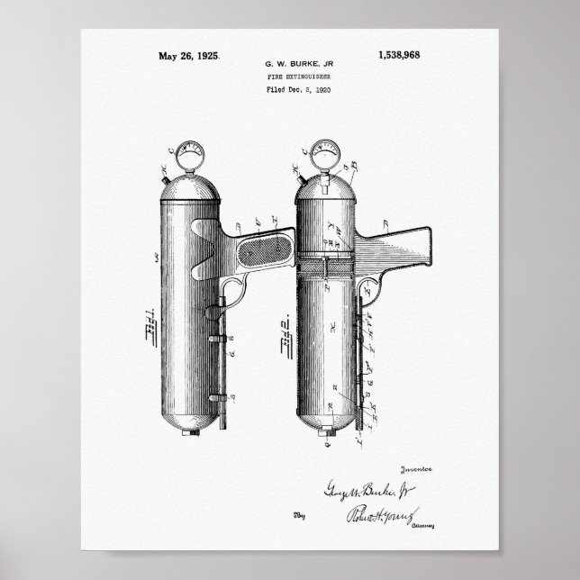 Brandsläckare 1925 Patent Art - vit Papper Poster (Framsidan)