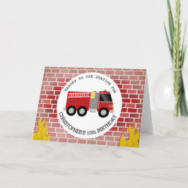 Brandsläckare Brand Lastbil Bricks Flames Birthday Inbjudan