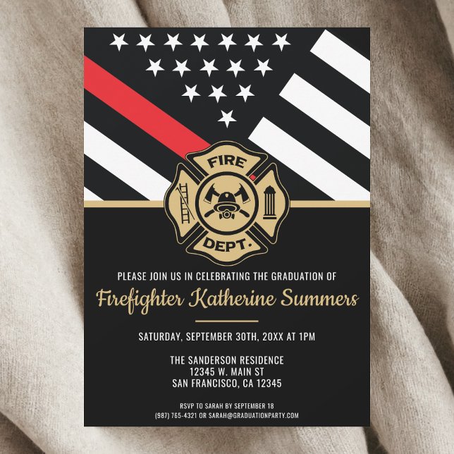 Brandsläckare Brandsläckare Studenten Inbjudningar (Firefighter Fire Academy Firewoman Graduation Invitation)