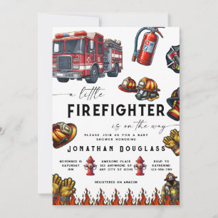 Brandsläckare Fire Lastbil Fireman Baby Shower Inbjudningar