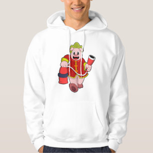 Brandsläckare i gris hoodie
