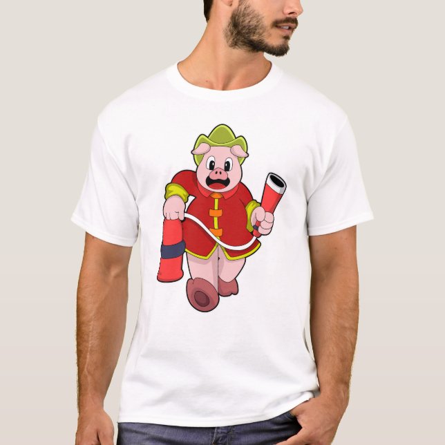 Brandsläckare i gris t shirt (Framsida)