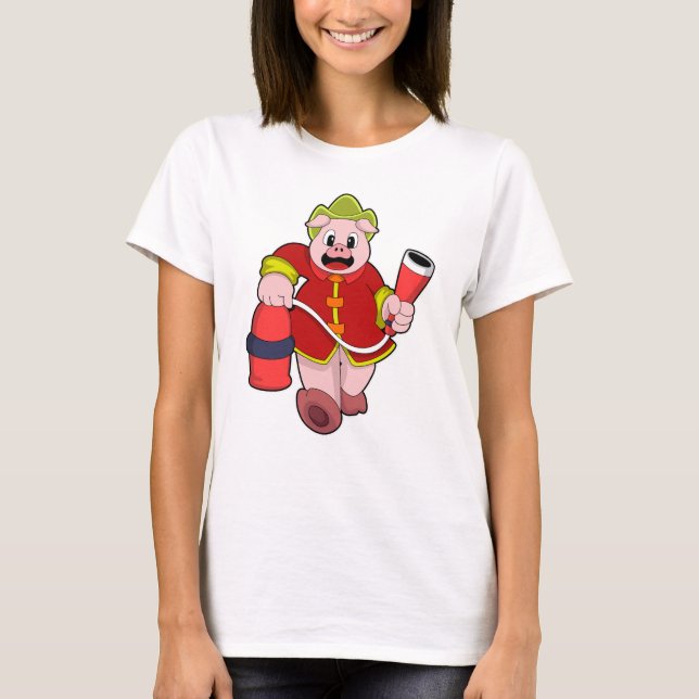 Brandsläckare i gris t shirt (Framsida)