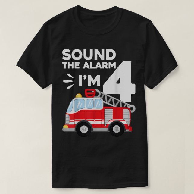 Brandsläckare i Lastbil 4e födelsedagen, 4 år gamm T Shirt (Design framsida)