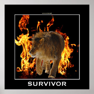 Brandsläckning och Lejon ÖVERLEVOR Motiverande Pos Poster