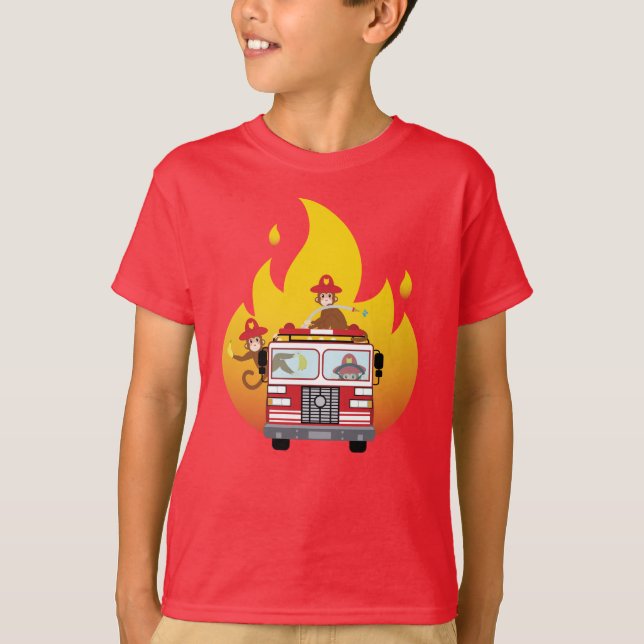 Brandsläckningsapor i en Barn i Lastbil T Shirt (Framsida)