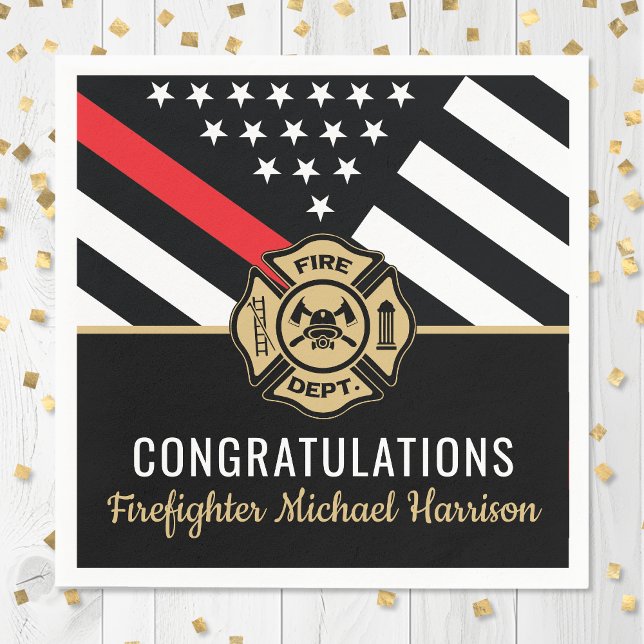 Brandsläckningsbrandsläckare Red Line Flagga Stude Pappersservett (Firefighter Fire Academy Red Line Flag Graduation Napkins)