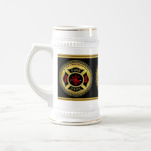 Brandstationlogotypsvart och guld- emblem sejdel