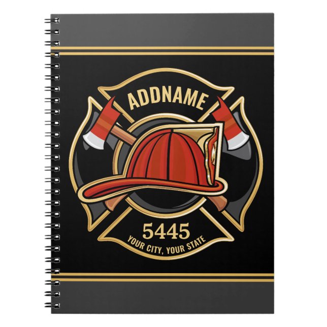 Brandstridare ADD NAMN Fire Station Department Bad Anteckningsbok (Framsidan)