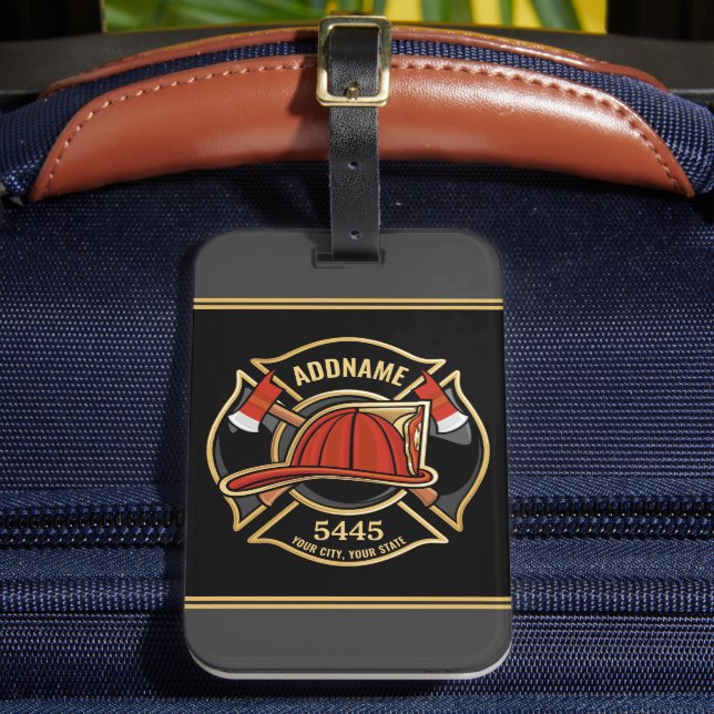 Brandstridare ADD NAMN Fire Station Department Bad Bagagebricka (Framsida Insitu 2)