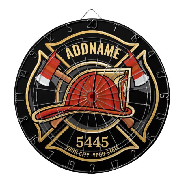 Brandstridare ADD NAMN Fire Station Department Bad Darttavla (Framsidan)