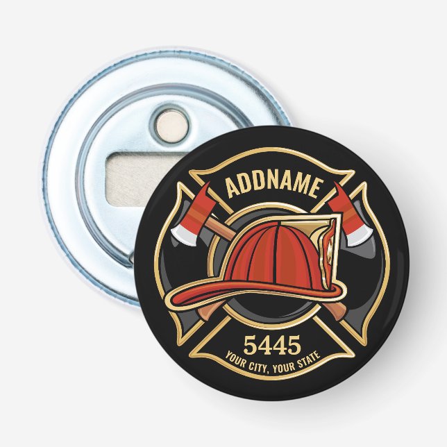 Brandstridare ADD NAMN Fire Station Department Bad Flasköppnare (Framsidan)