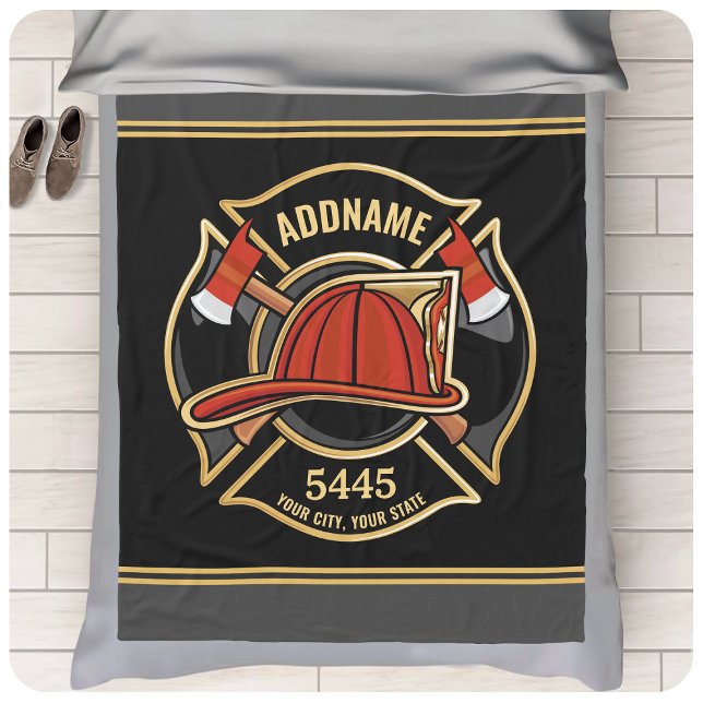 Brandstridare ADD NAMN Fire Station Department Bad Fleecefilt (Skapare uppladdad)