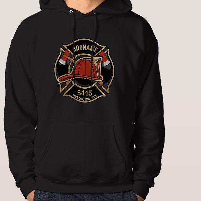 Brandstridare ADD NAMN Fire Station Department Bad Hoodie (Skapare uppladdad)