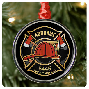 Brandstridare ADD NAMN Fire Station Department Bad Julgransprydnad Metall