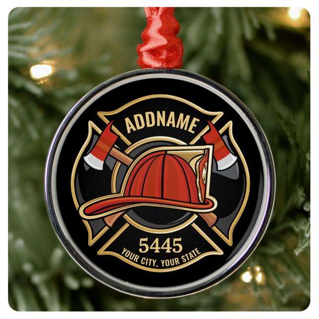 Brandstridare ADD NAMN Fire Station Department Bad Julgransprydnad Metall (Skapare uppladdad)