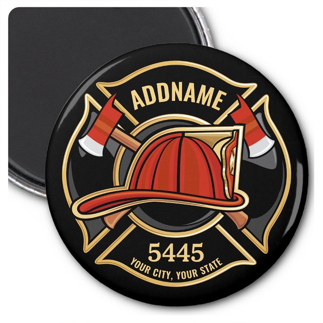 Brandstridare ADD NAMN Fire Station Department Bad Magnet (Skapare uppladdad)