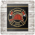 Brandstridare ADD NAMN Fire Station Department Bad Pussel<br><div class="desc">Brandmansbrandavdelningen i NAMN - Emblem med Red Helmet och Ax. Anpassa med ditt namn,  Station/avståndsnummer och plats.</div>