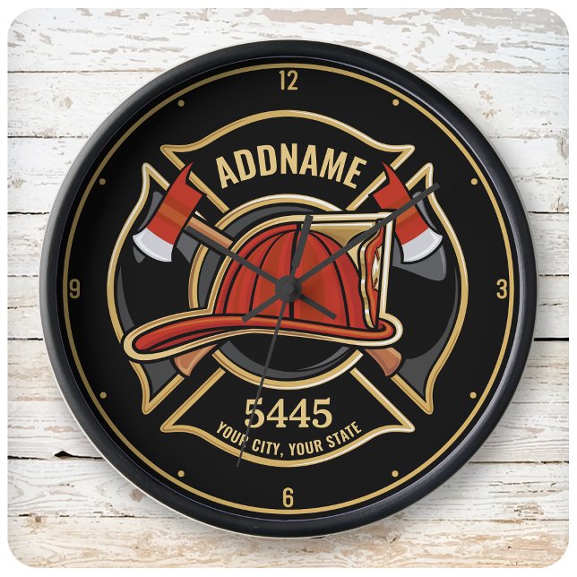 Brandstridare ADD NAMN Fire Station Department Bad Stor Klocka (Skapare uppladdad)