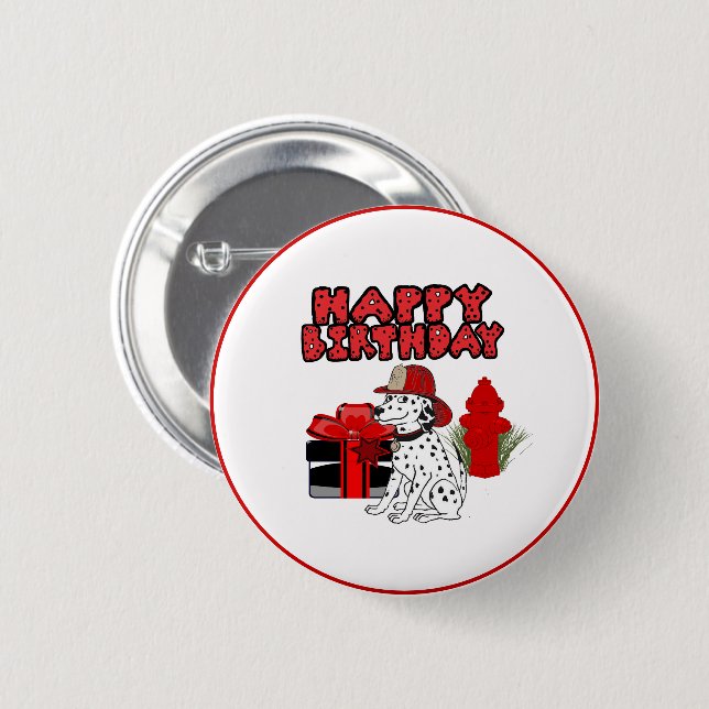 Brandstridare Dalmatien Hund Fire Hydrant Birthday Knapp (Framsida & baksida)