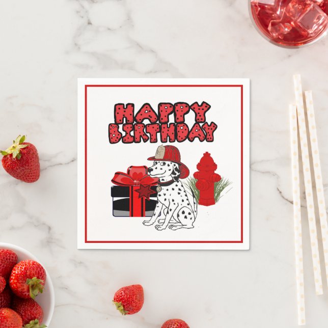 Brandstridare Dalmatien Hund Fire Hydrant Birthday Pappersservett (Insitu)