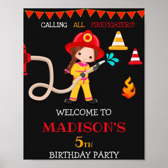 Brandstridare välkomnar party-signalen Girl Firefi Poster (Framsidan)