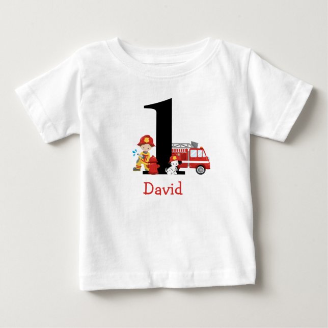 Brandstriders brandsläckare Lastbil Boy First Birt T Shirt (Framsida)