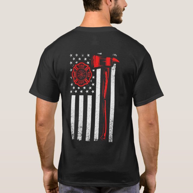 Brandstriders Flagga med Ax och USA flagga T Shirt (Baksida)