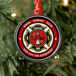Brandstriders Rädding ADD NAMN Fire Department Bad Julgransprydnad Metall