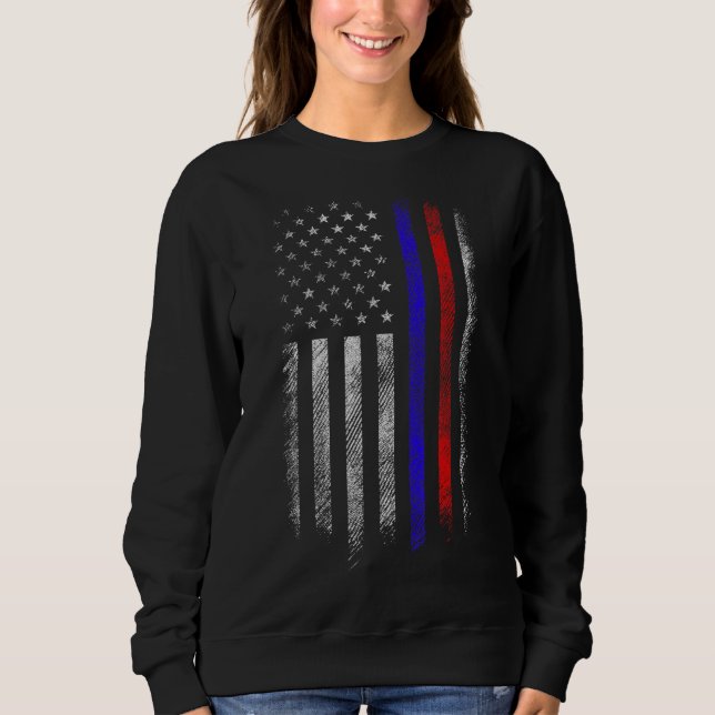 Brandstridspolis Red & Blue Line Flagga T Shirt (Framsida)