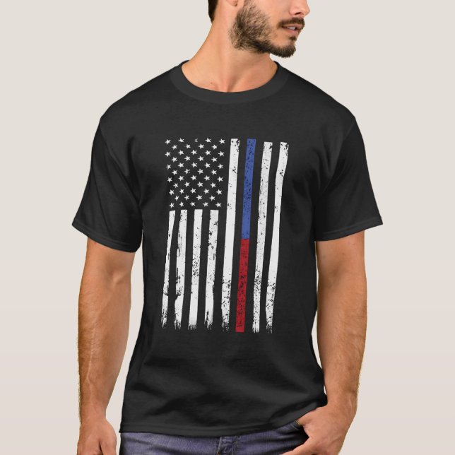 Brandstridspolis Thin Red Blue Line Usa T Shirt (Framsida)