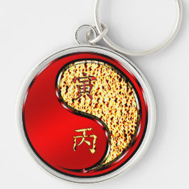 Brandtigerns år rund silverfärgad nyckelring