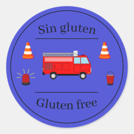 Brandvarn blå tvåspråkig födelsedagsmatetikett runt klistermärke