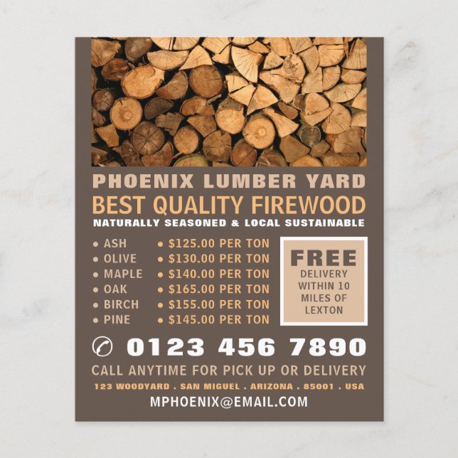 Brandvirke, lumber/timmer/Wood Yard Flygblad (Framsidan)