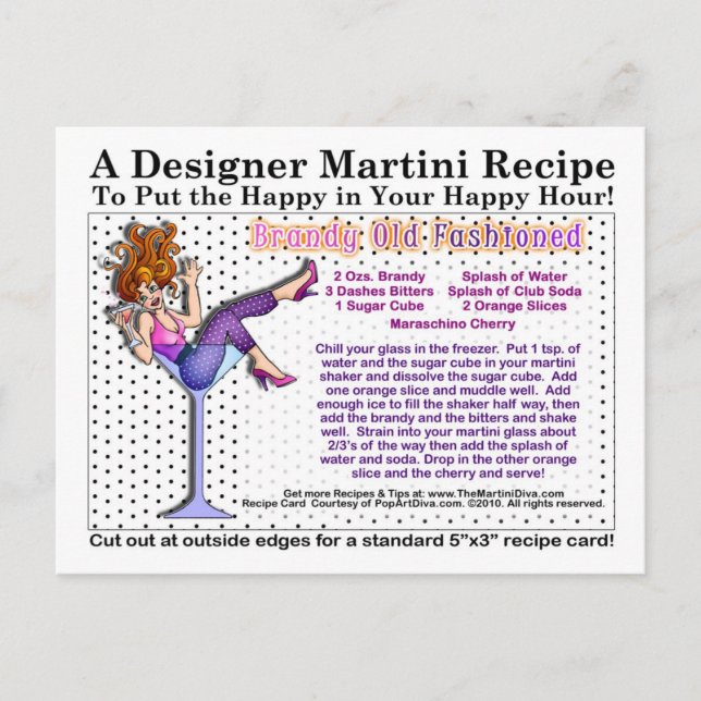 Brandy Old Fashioned Martini Recipe Postcard Vykort (Framsida)