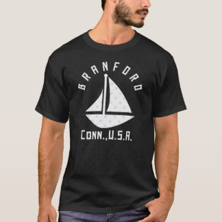 Branford Connecticut segling Boot White Text Ab T Shirt