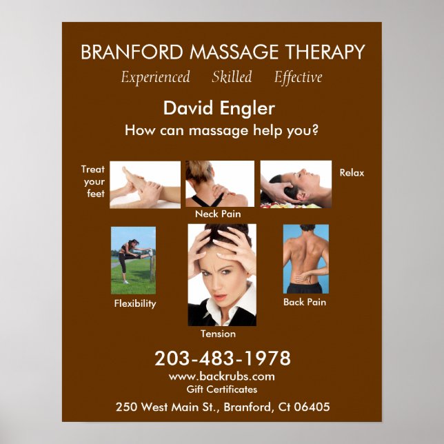 Branford-massagebehandling - erfaren - effektiv poster (Framsidan)