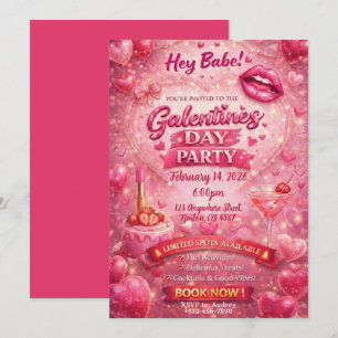 Bränn bok Galentine's Day-inbjudan, Rosa tjejers f Inbjudningar