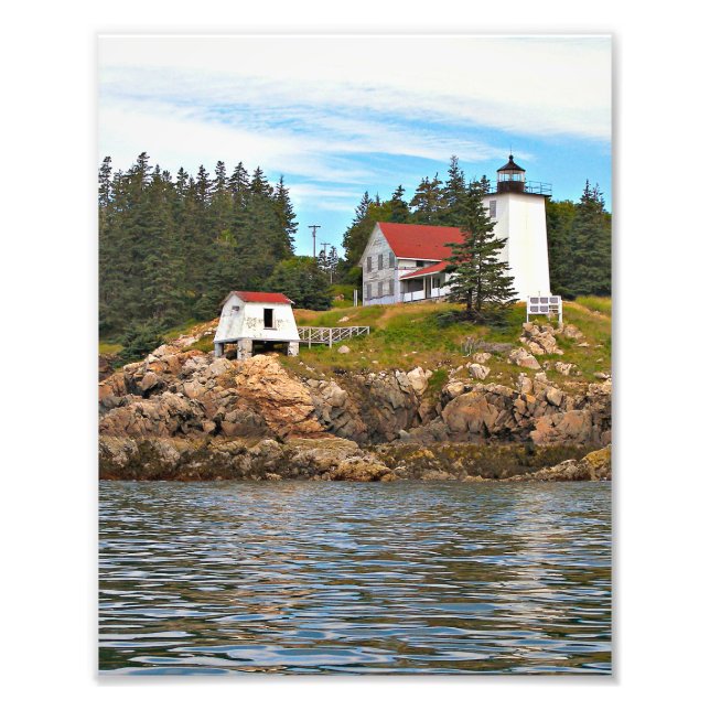 Bränn Jacka Harbour Lighthouse Maine Photo Print Fototryck (Framsidan)