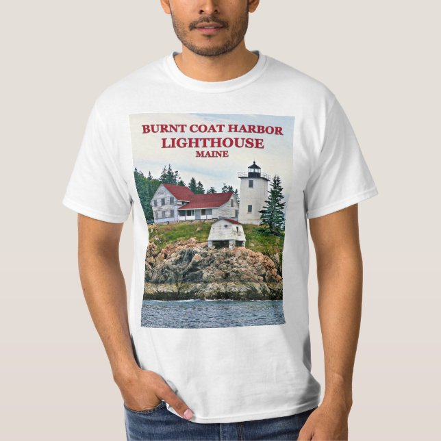 Bränn Jacka Harbour Lighthouse, Maine T-Shirt (Framsida)