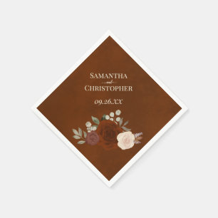 Bränn Umber Boho Blommigt Diagonal Bröllop Pappersservett