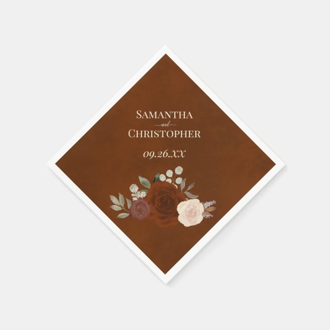 Bränn Umber Boho Blommigt Diagonal Bröllop Pappersservett (Hörn)
