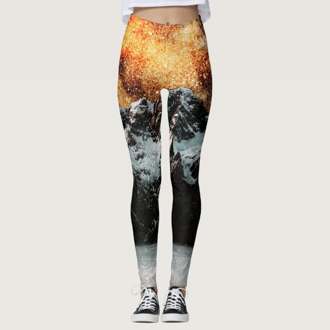 Brännande galaxi över stora berg leggings (Framsida)
