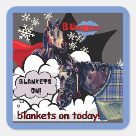 brännfiltar på tecknad häst fyrkantigt klistermärke