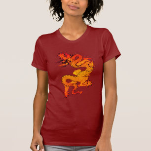 Brännhet orange och röd drakekonst tee shirt