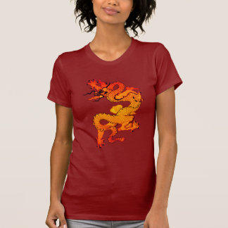 Brännhet orange och röd drakekonst tee shirt
