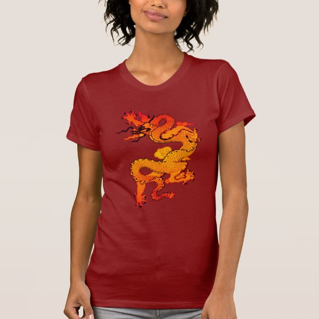 Brännhet orange och röd drakekonst tee shirt (Framsida)