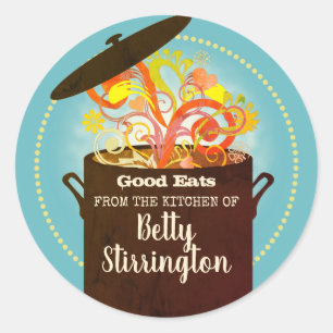 Bränning av aromer vid matlagning av soppa-stensså runt klistermärke